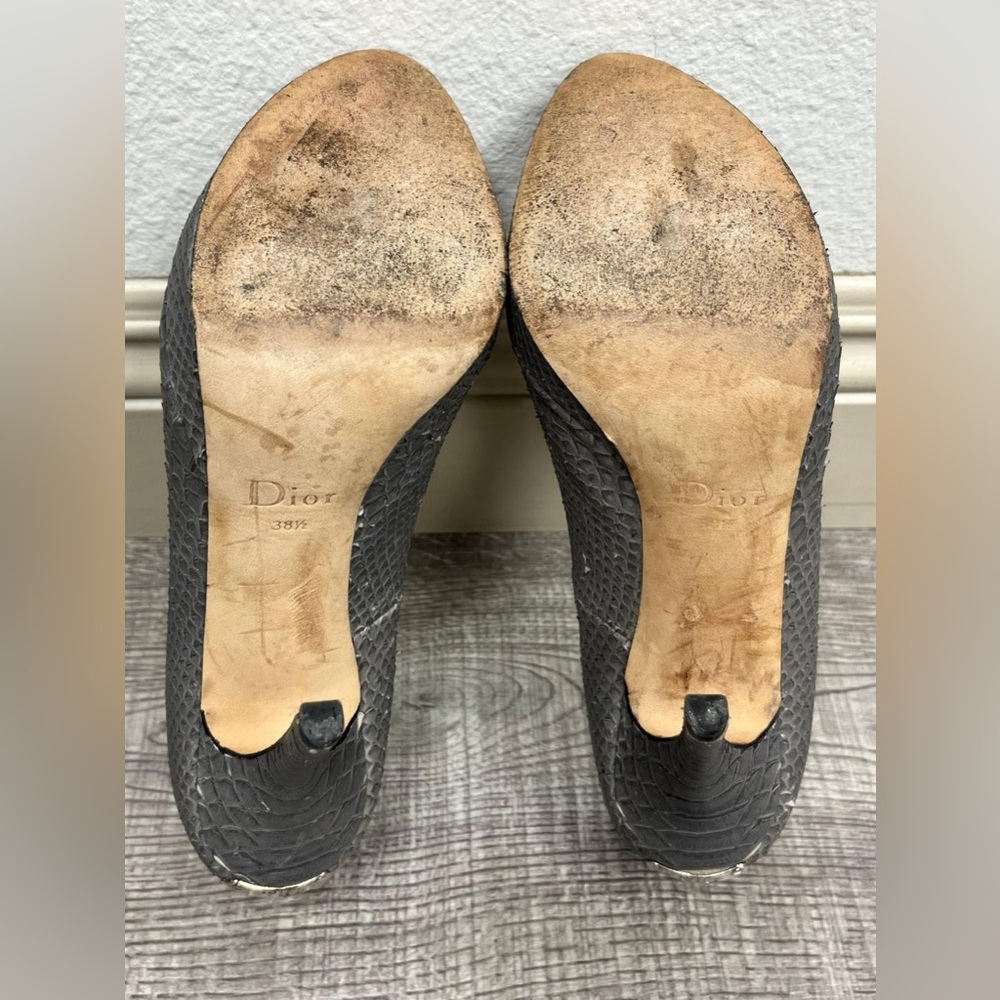 Dior Miss Dior Grey Snakeskin Peeptoe Heels - Picture 9 of 9